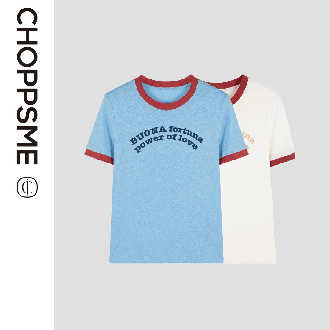 巧珀思｜夏季休闲亚麻经典百搭印花时尚撞色罗纹边轻薄圆领短袖T恤