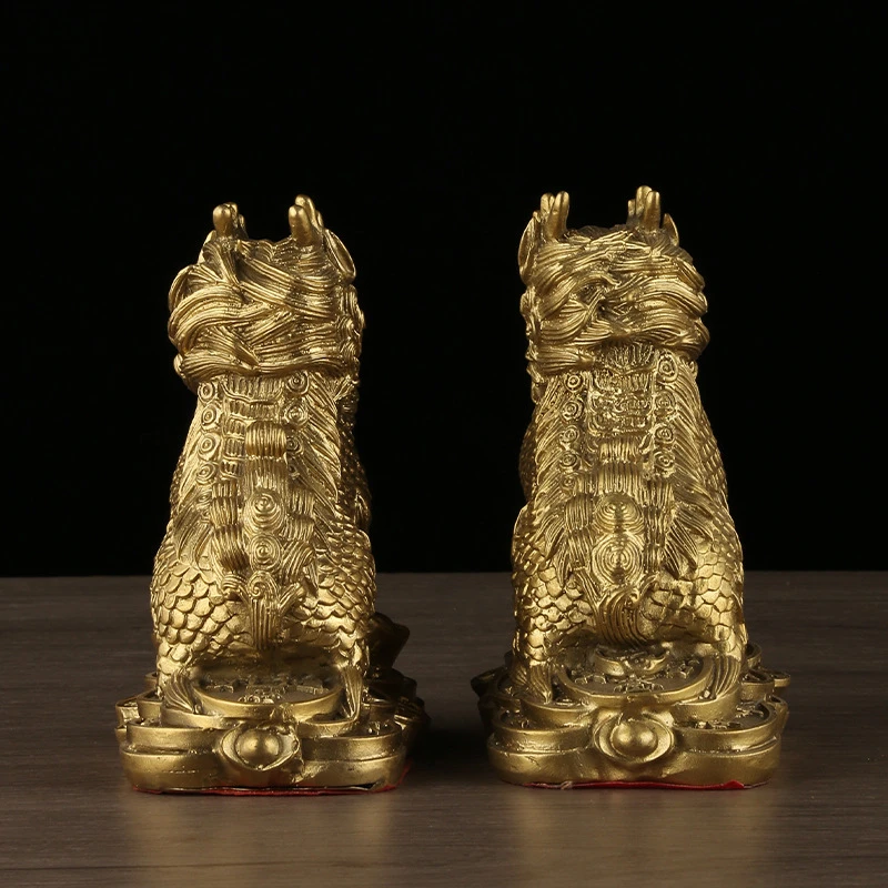 铜护宝麒麟元宝金钱麒麟摆件家居麒麟摆件一对铜器