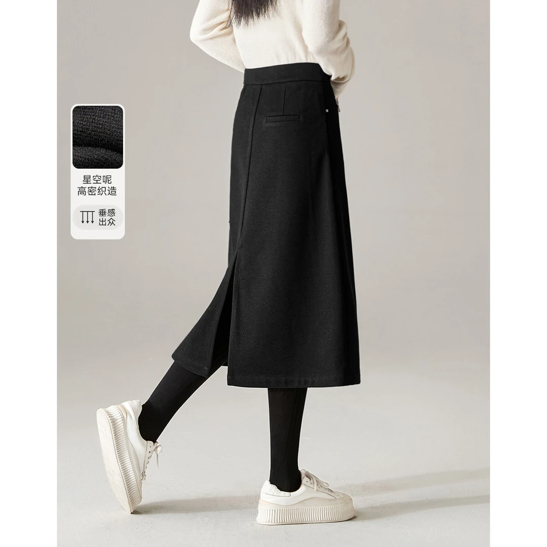 沫晗依美【直播】工装风半身裙24冬款时髦百搭显瘦休闲呢料A字伞裙