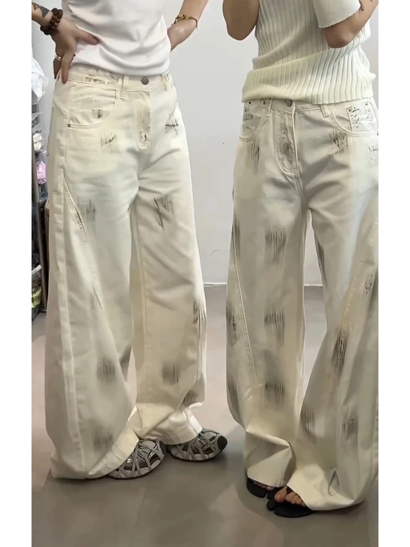【9380】佰#设计感扎染直筒宽松牛仔裤