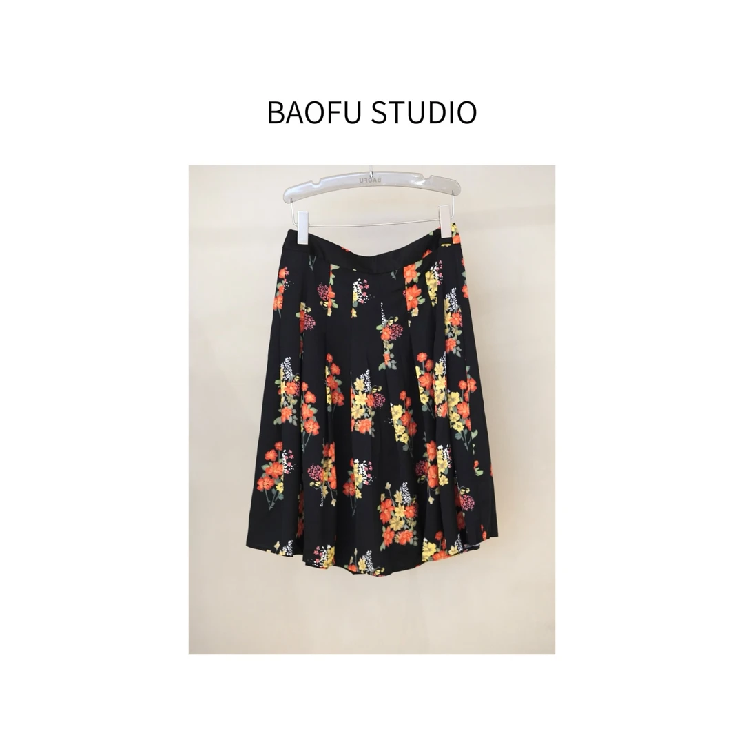 BAOFU studio | 午夜蔷薇醋酸半裙百褶中长裙舒适