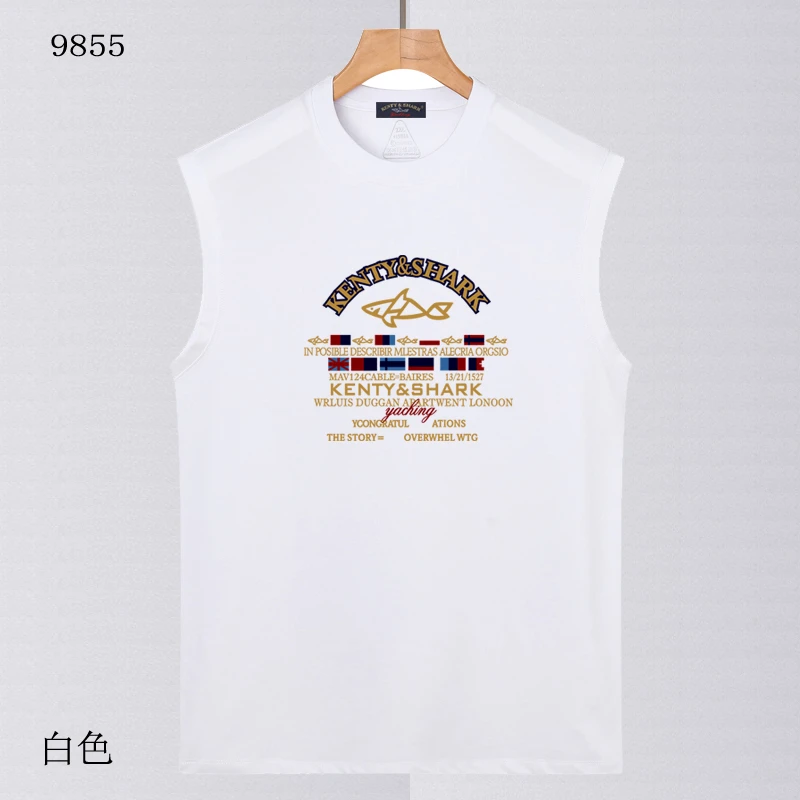 肯迪鲨鱼中青年无袖背心短袖汗衫夏季外穿印花时尚大码青年T恤