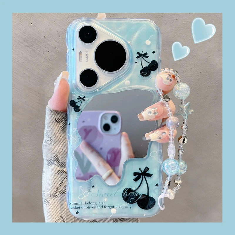 适用华为pura70pro+手机壳小众ins夏季透绿樱桃手链pura80Ultra女