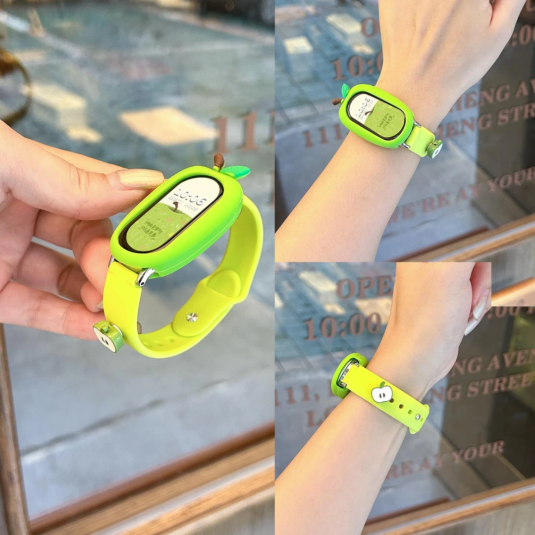 适用小米手环10表带9/8青苹果乐园反扣硅胶7/6/5/4/3NFC版腕带卡
