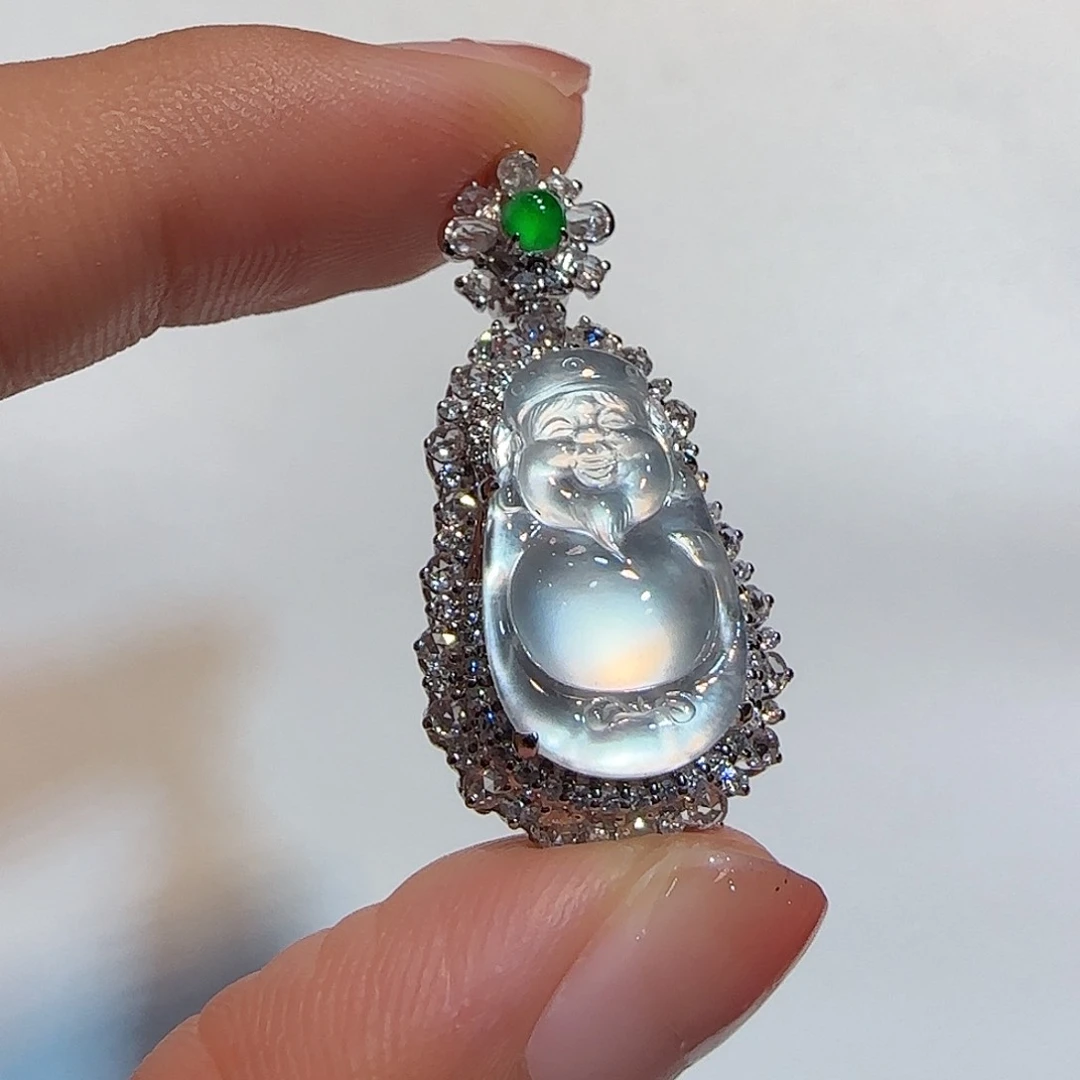 翡翠18K金镶嵌吊坠(不含链)米爷爷