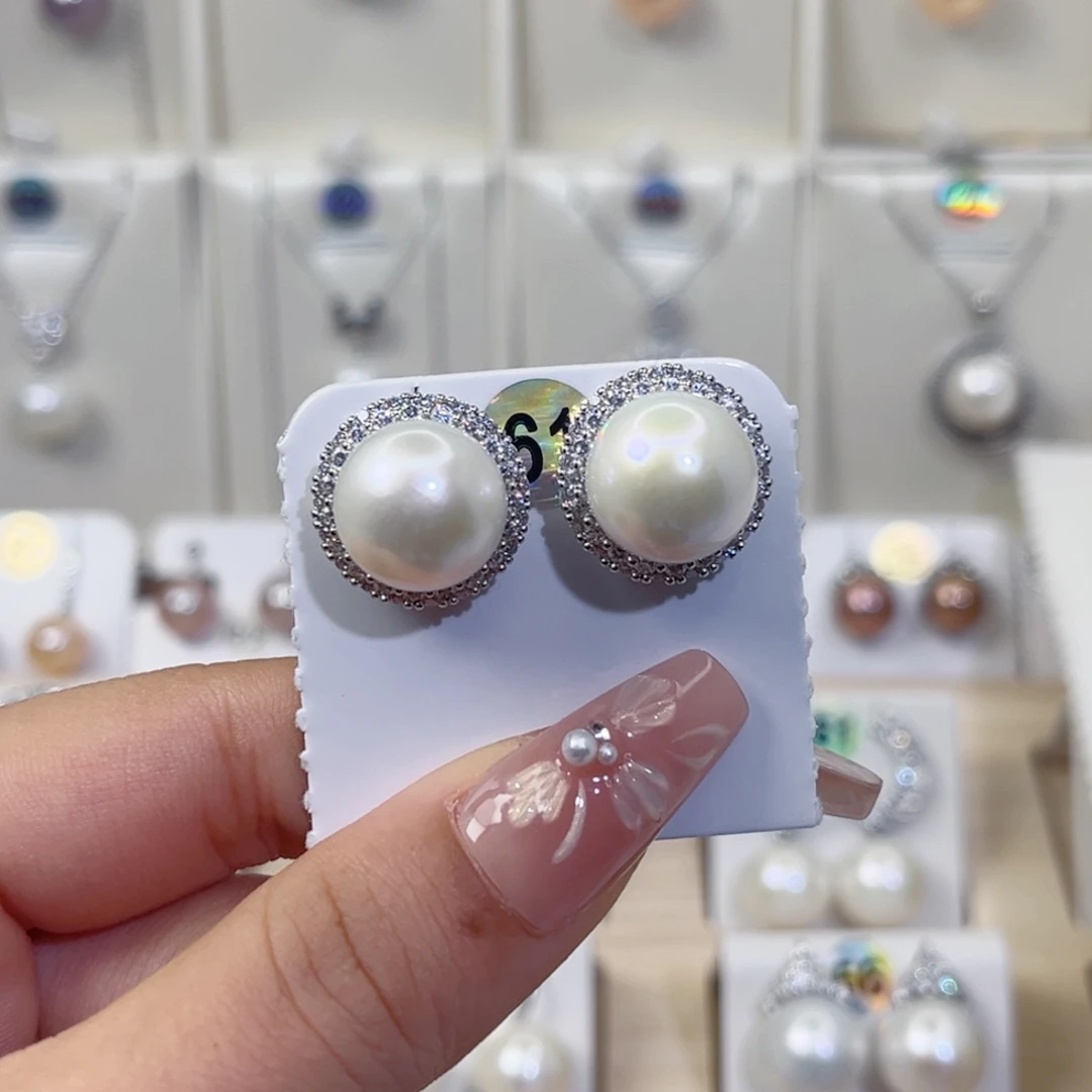 淡水珍珠银S925镶嵌耳饰12➕