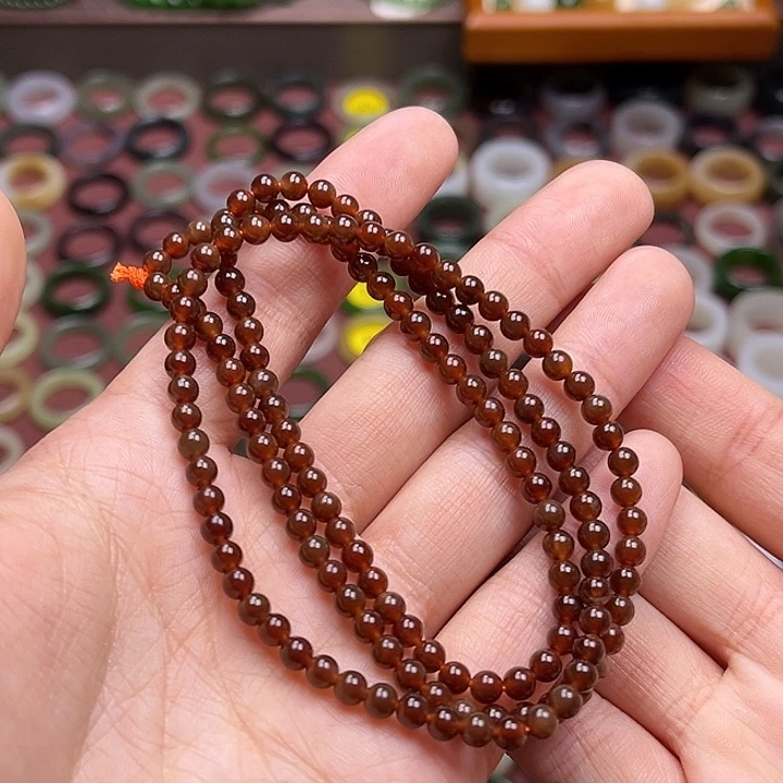 和田玉戒指未镶嵌卡4mm老红糖 108颗