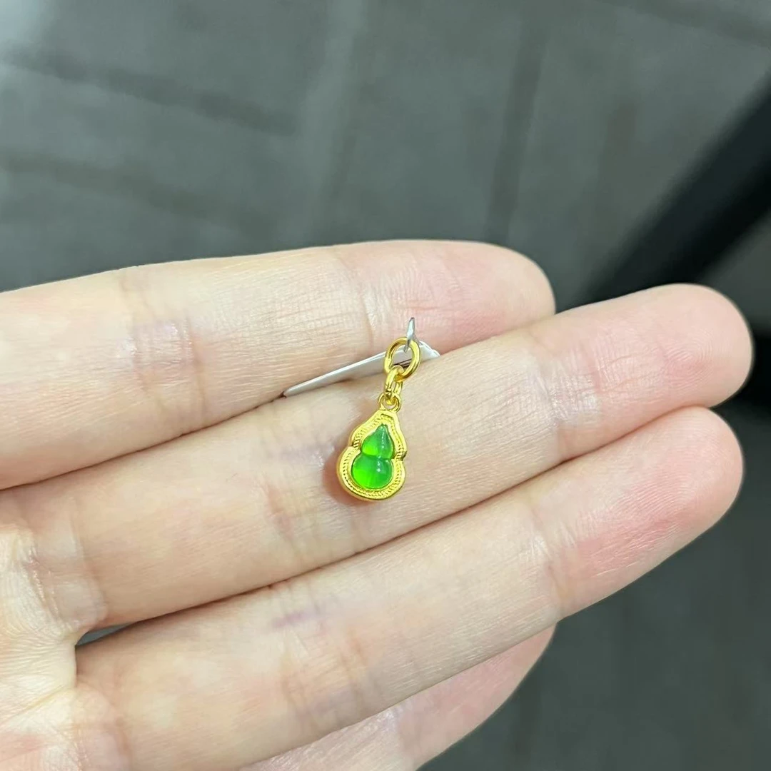 烧蓝绿色葫芦吊坠 足金999 总重出