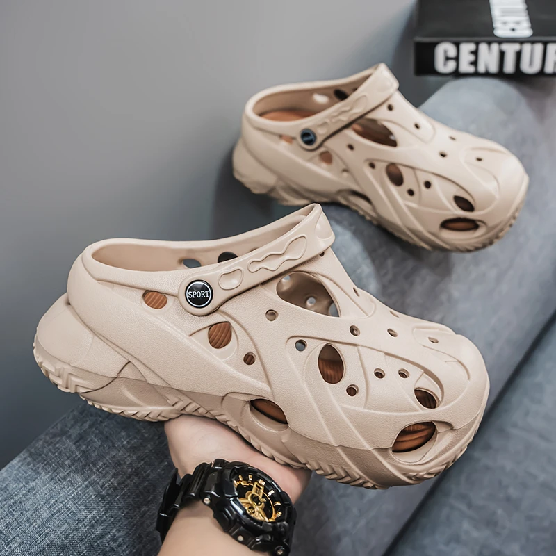 鞋男士休闲透气踩屎感洞洞鞋防滑防水户外沙滩潮流厚底开车拖鞋