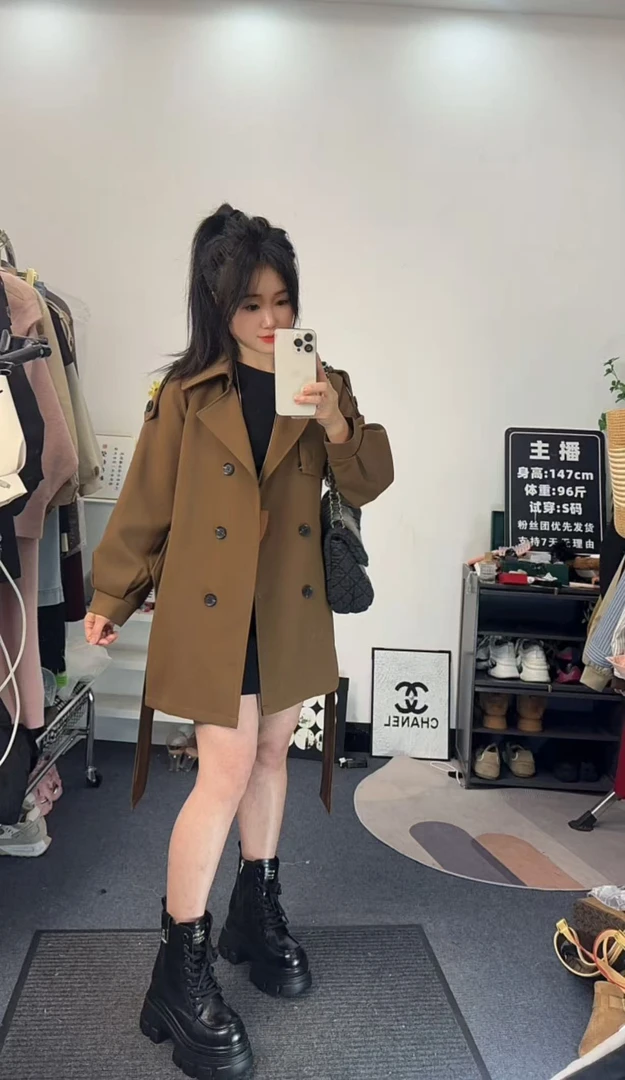 晓琴专属 小个子短款风衣外套女款新款时尚韩版气质大衣秋8588