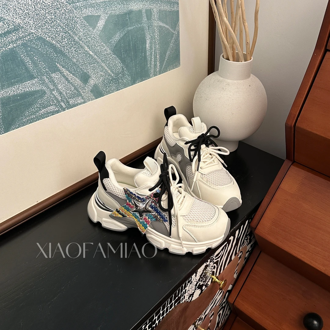 小发喵星星撞色厚底网面透气运动老爹鞋777