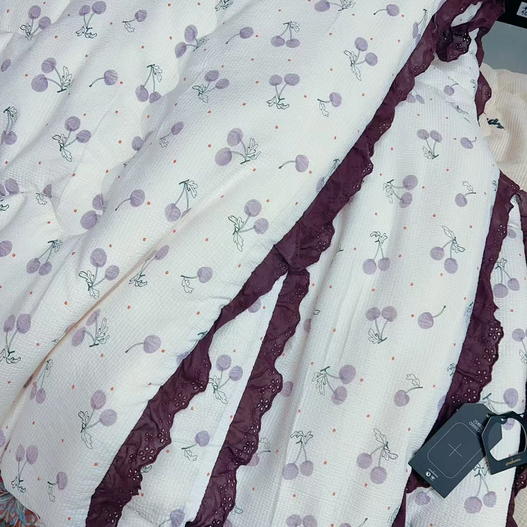 【宠粉浮力】韩版超柔小清新花边印花春秋被-6斤/小樱桃