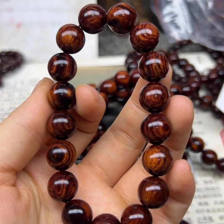 手串/手链花梨木类海南红降12圆珠黑金天花板超一档