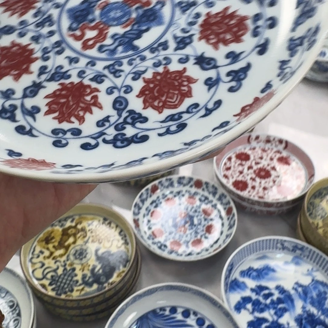 摆件釉里红缠枝莲大壶承17.5