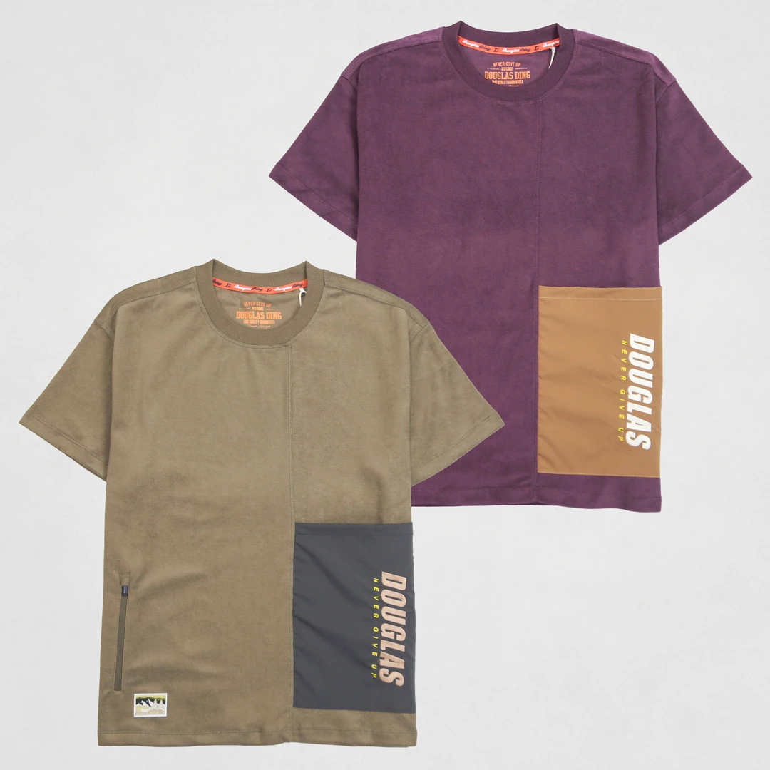 【道格拉斯】紫绿色两口袋轻肌毛巾布宽松休闲春夏短袖T恤DD338