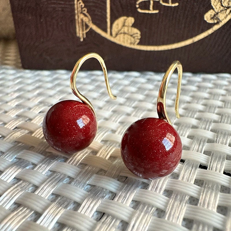 含辰砂工艺品S925银辰砂朱砂高跟鞋耳钩本命年红色珠2025新款耳饰