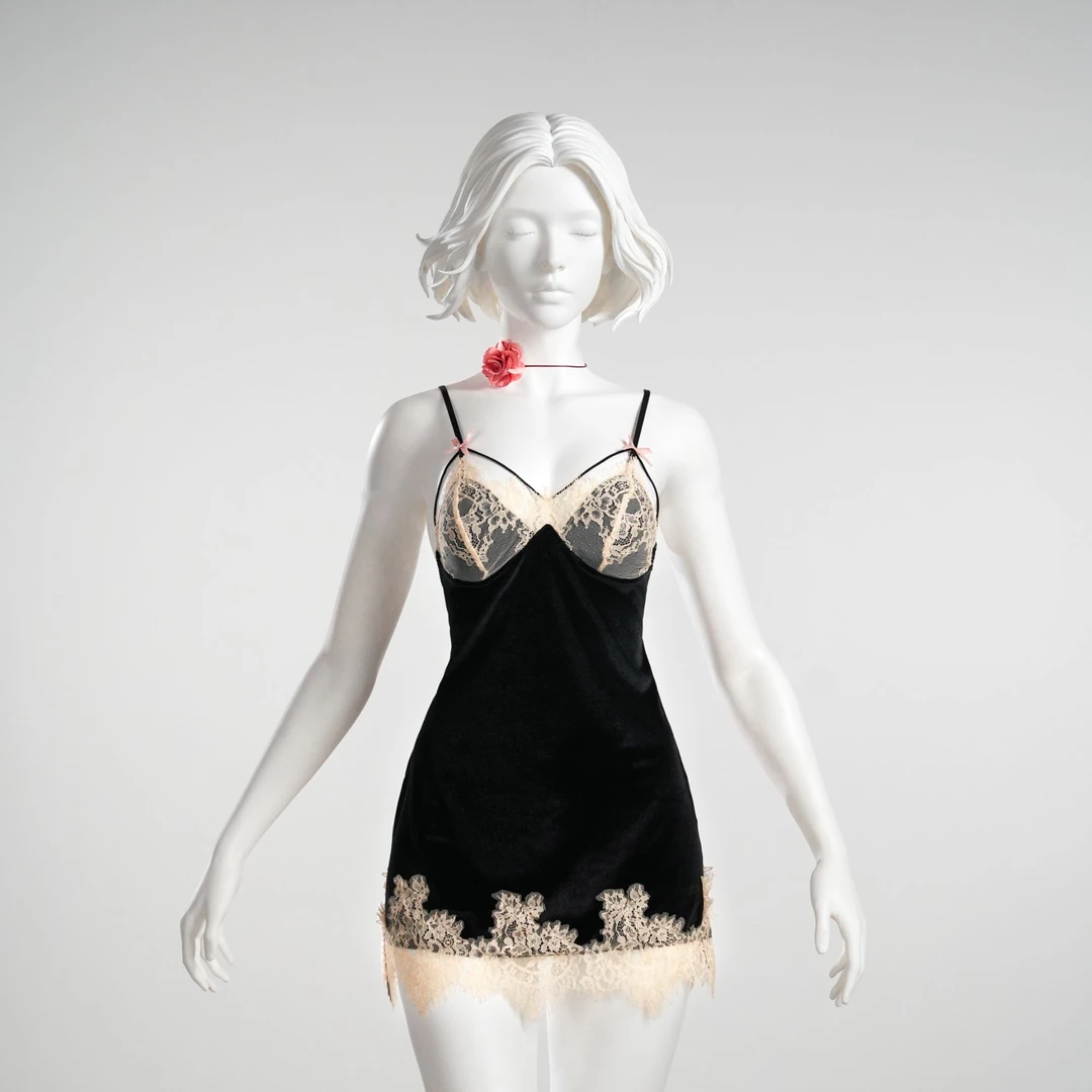 转身沦陷【90斤-220斤】GR大码显瘦吊带性感法式丝绒款睡裙 4992