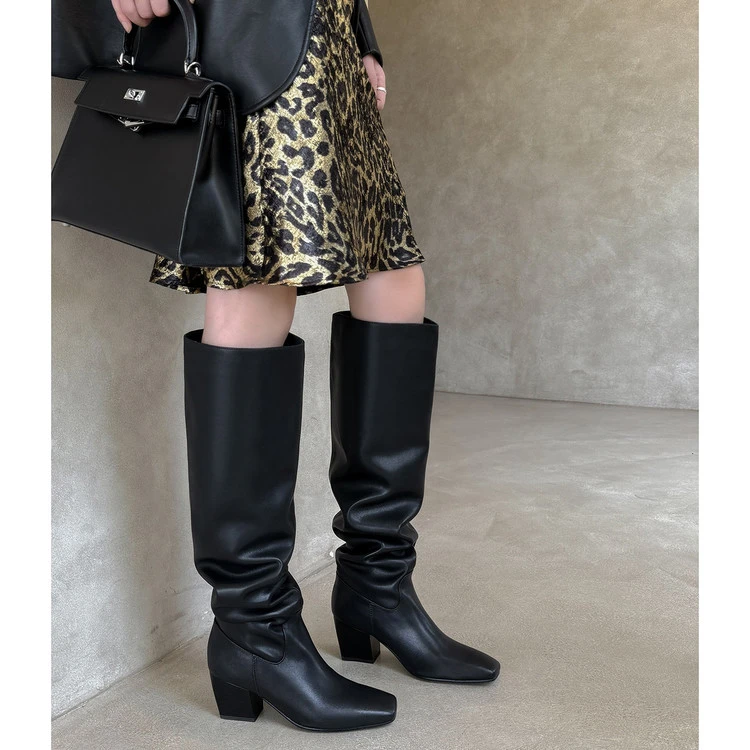 【奢品】美拉德显瘦显腿直气质高筒过膝长靴女方头6cm粗高跟堆堆靴