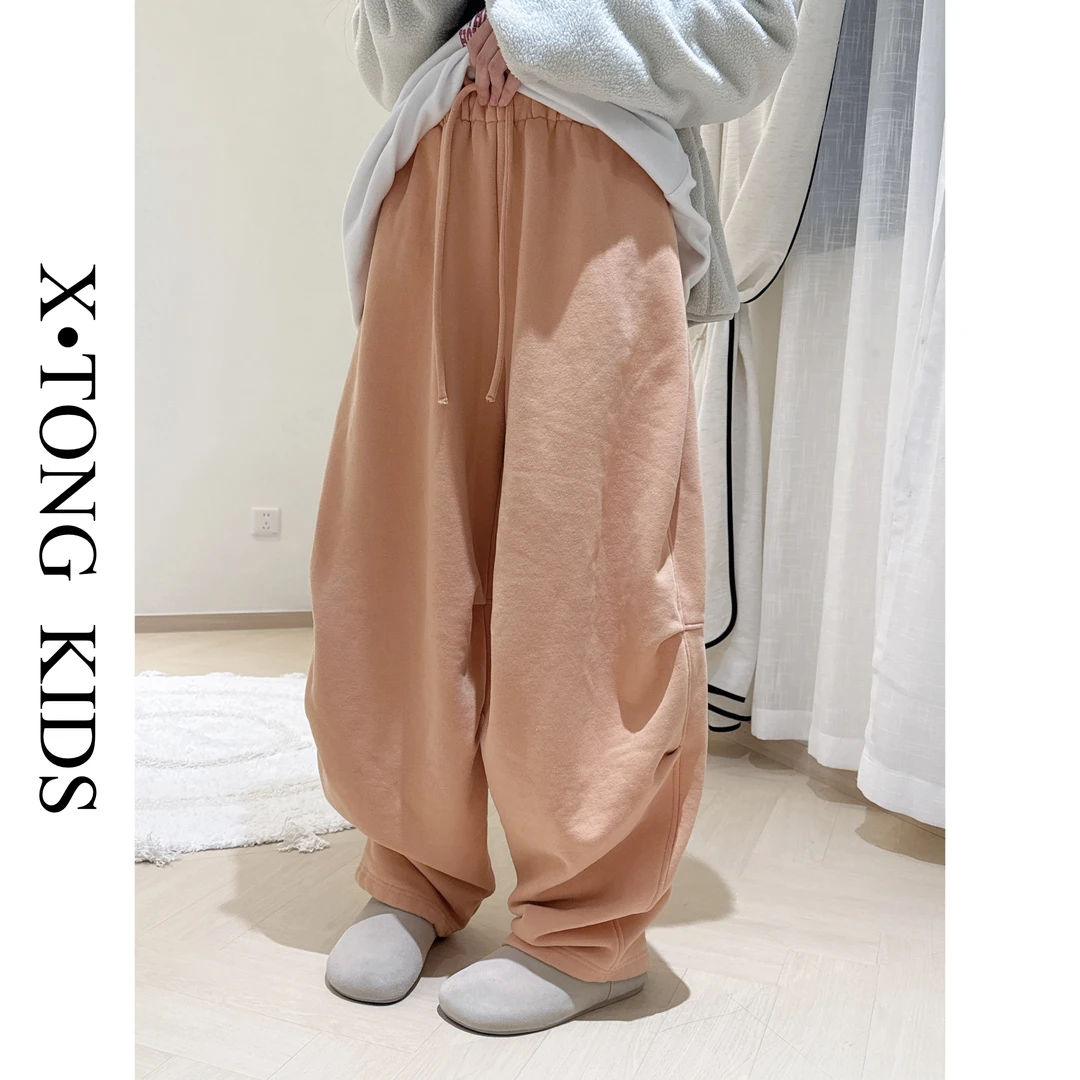 【X•TONG】冬日软糯加绒立体剪裁宽松休闲阔腿哈伦卫裤 76706