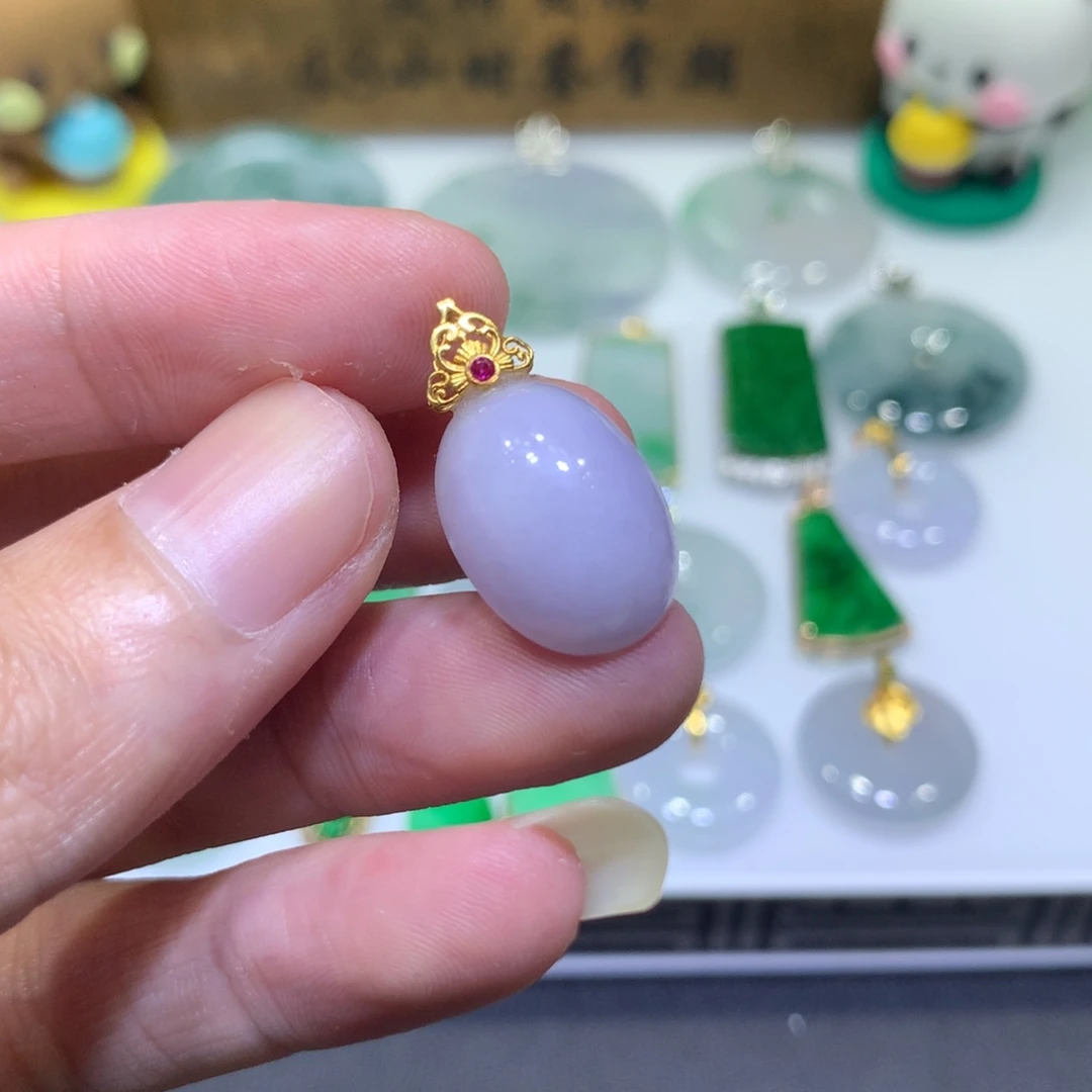 翡翠18K金镶嵌吊坠(不含链)