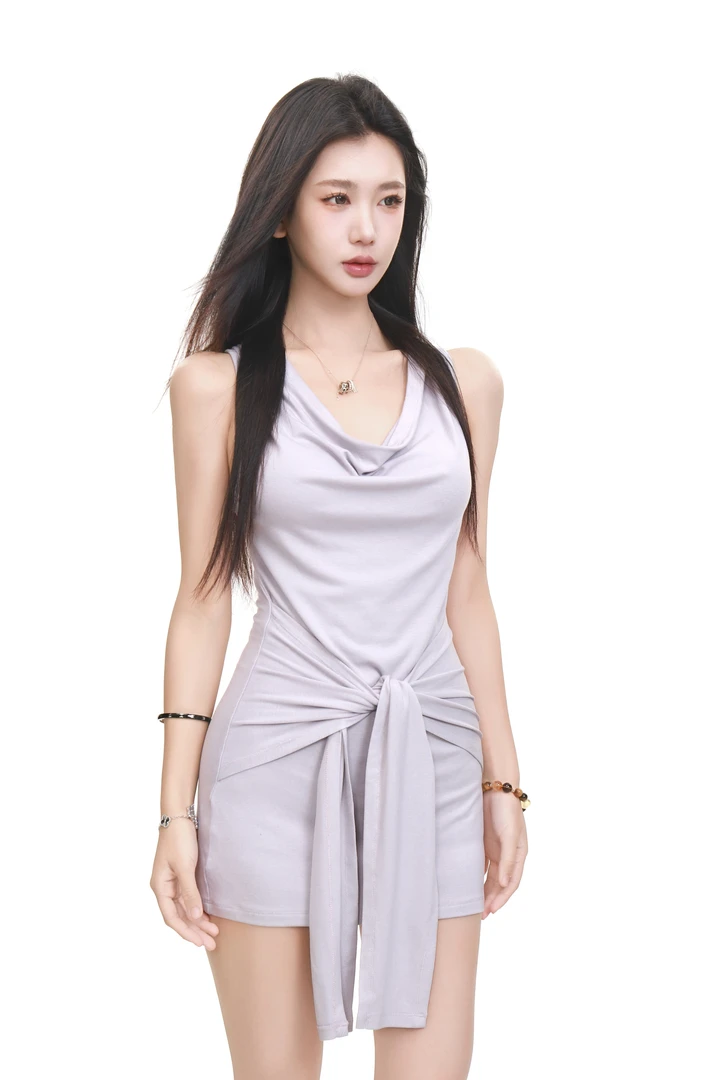 THEISSN 宁司现货休闲百搭拼接收腰包臀背心裙两穿连衣裙0645