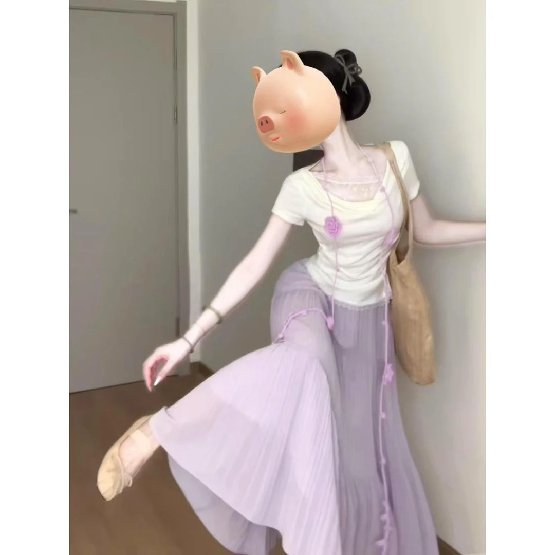 韩系甜美风蕾丝拼接露肩短袖T恤女夏季高级感纯欲修身显瘦上衣潮