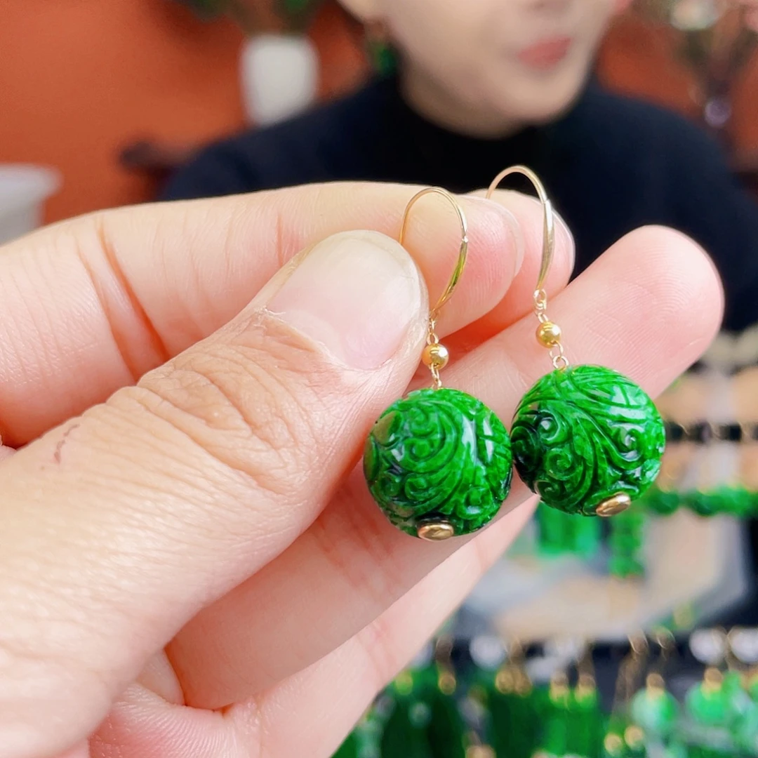 翡翠18K金镶嵌耳饰