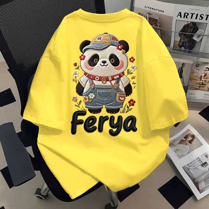 WASSUP HSUBE小清新熊猫可爱短袖T恤夏季男士重磅纯棉青少年上衣