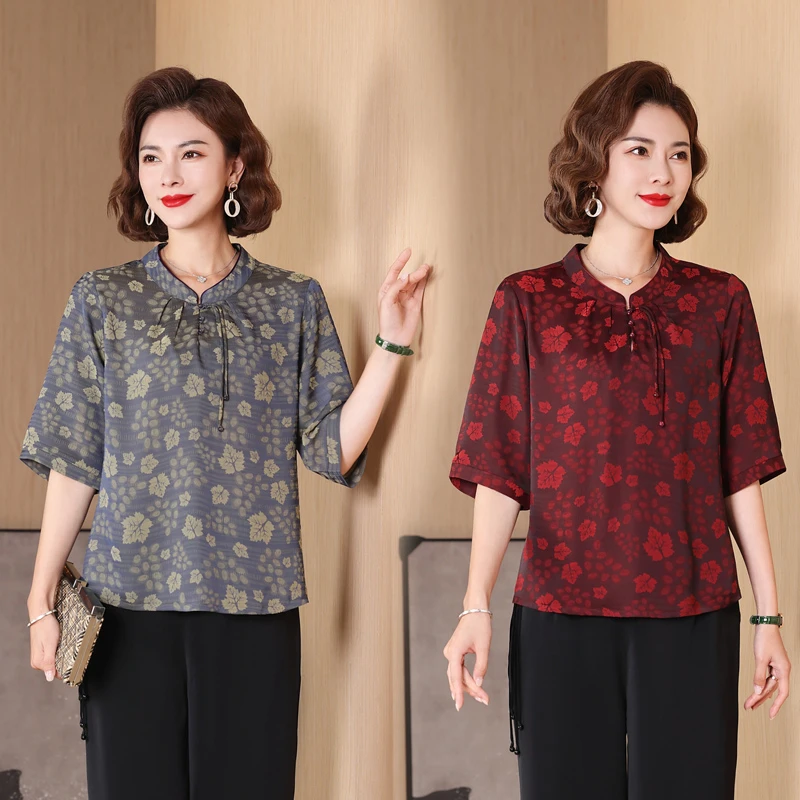 妈妈夏装洋气高贵民族风短袖女新款50-60岁中老年套装
