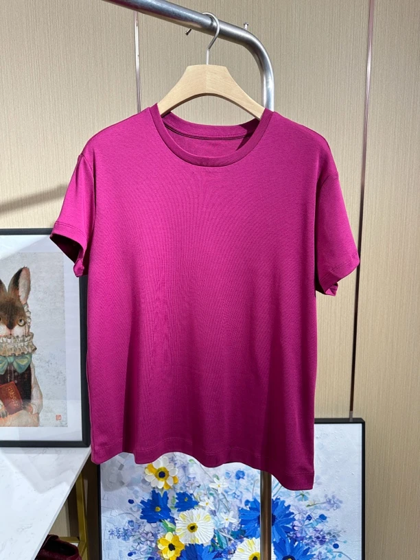常规T恤宽松圆领舒适夏季短袖套装女款纯色均码百搭运动女士紫色