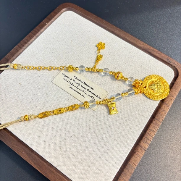 铜合金棉绳项链 圆形糖果花花项链XL3831