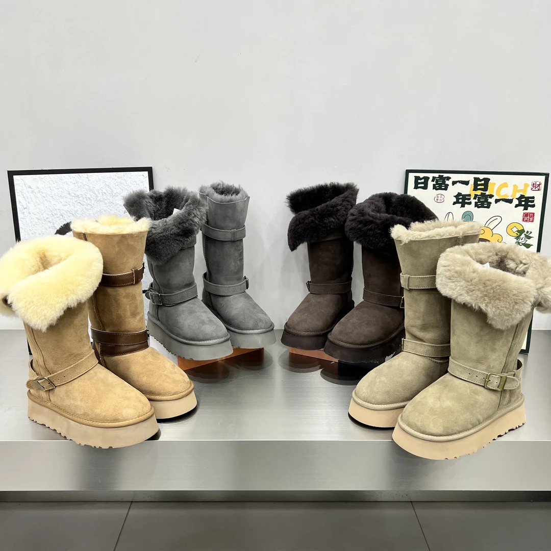 6058-2新款时尚百搭休闲雪地靴皮毛一体高筒冬季女款保暖女士