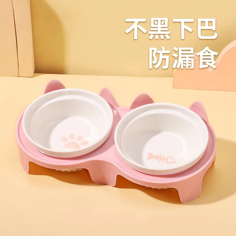 猫碗狗碗猫粮食盆双碗自动饮水斜口饭盆水碗一体保护颈椎宠物用品