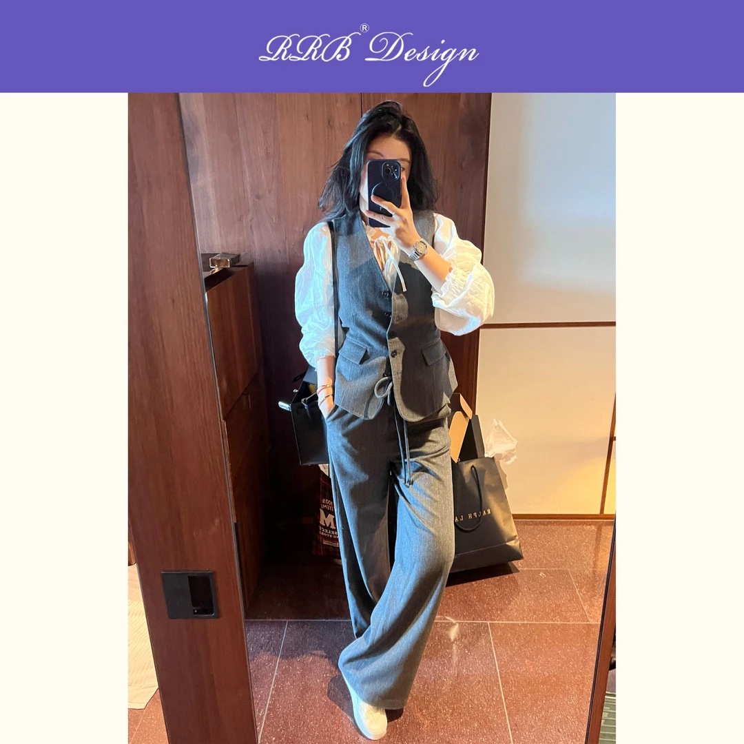 RRB Design「高知质感」重磅羊绒羊毛混纺宽松条纹直筒阔腿裤