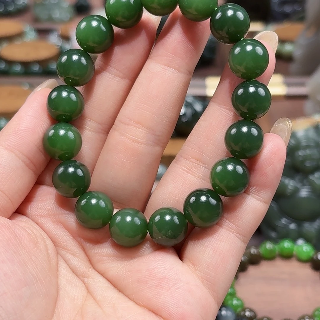 和田玉（碧玉）未镶嵌手链12 绿猫特细 俄