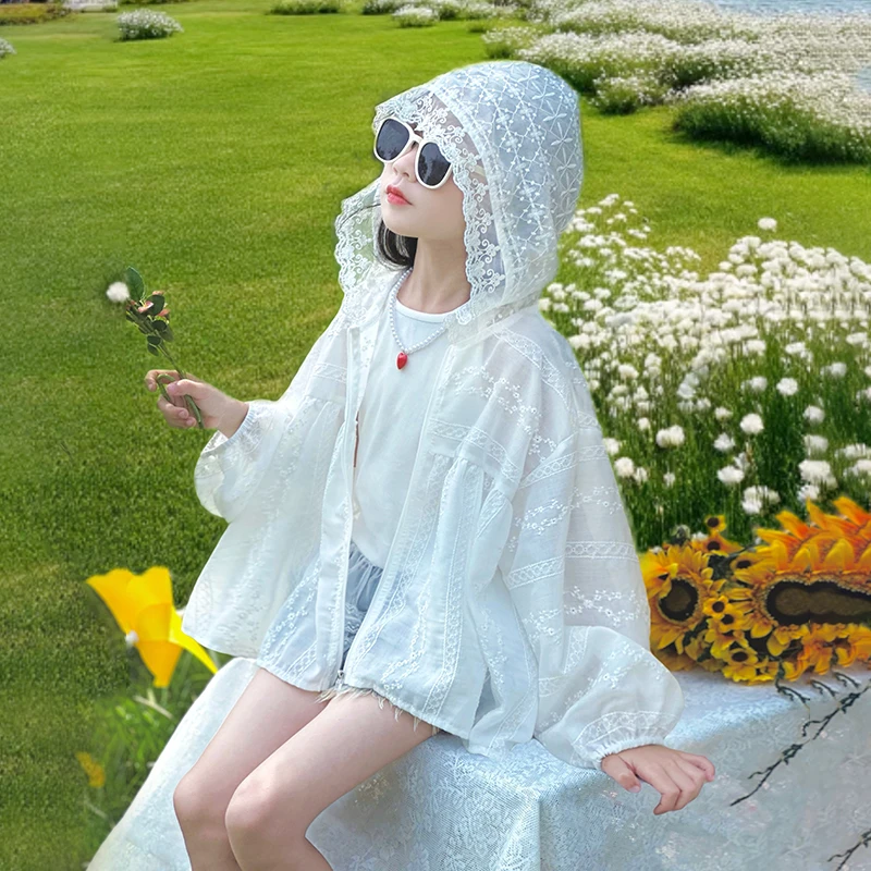 66公主女童防晒衣夏季凉感蕾丝甜美外套潮 25S155