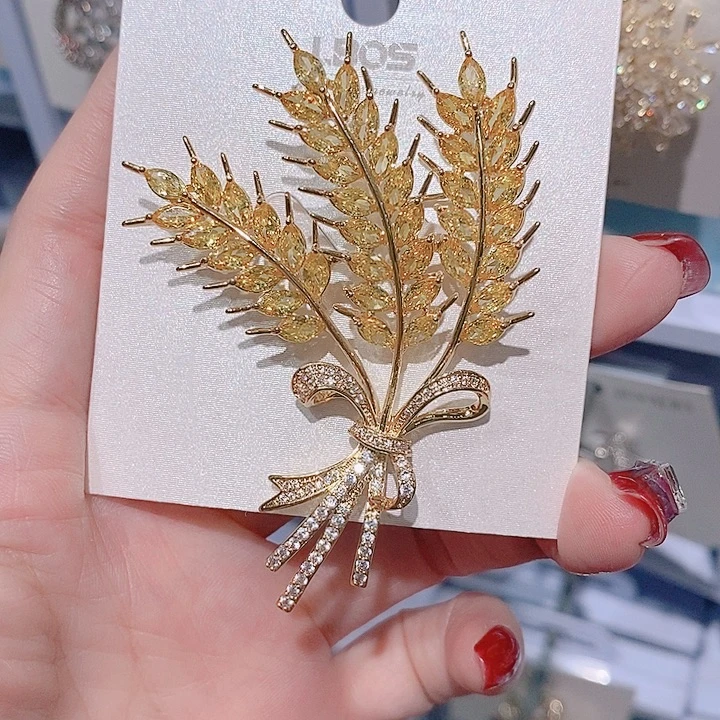 锆石铜合金麦穗胸针 大气上档次