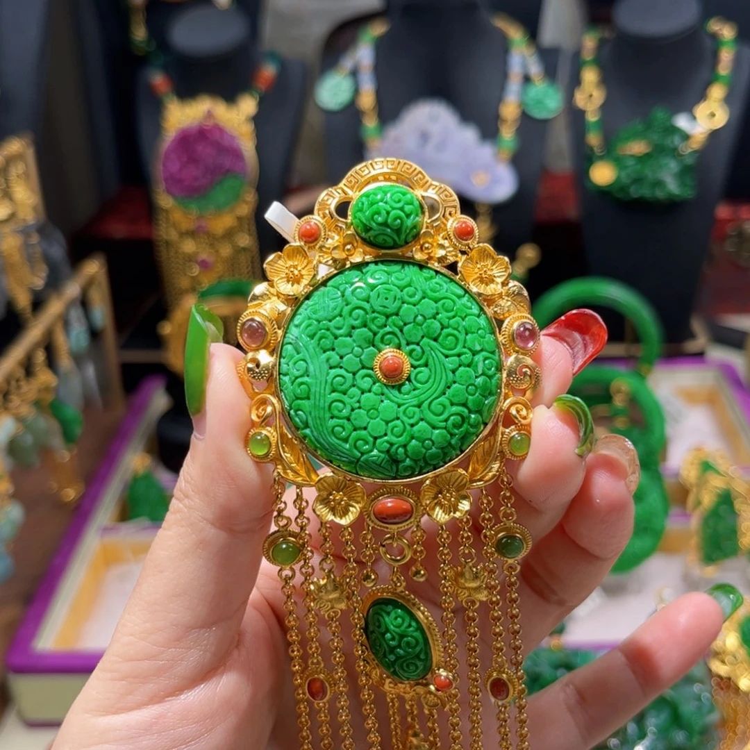 【闪购商品】翡翠吊坠(赠链)银S925镀金镶嵌平安扣