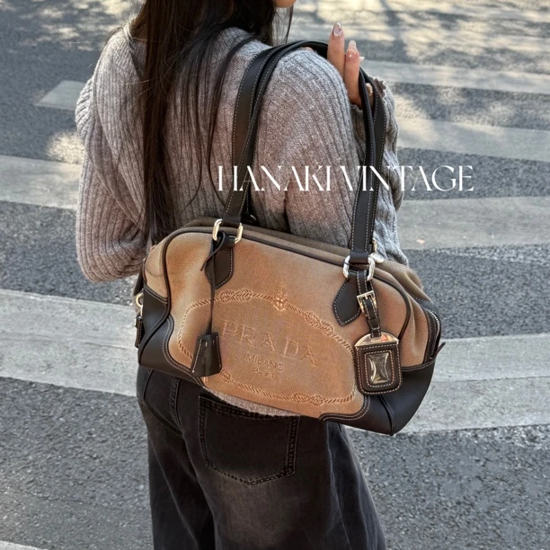 95新 Prada/普拉达 花绮中古/Prada方形波士顿单肩包/95新