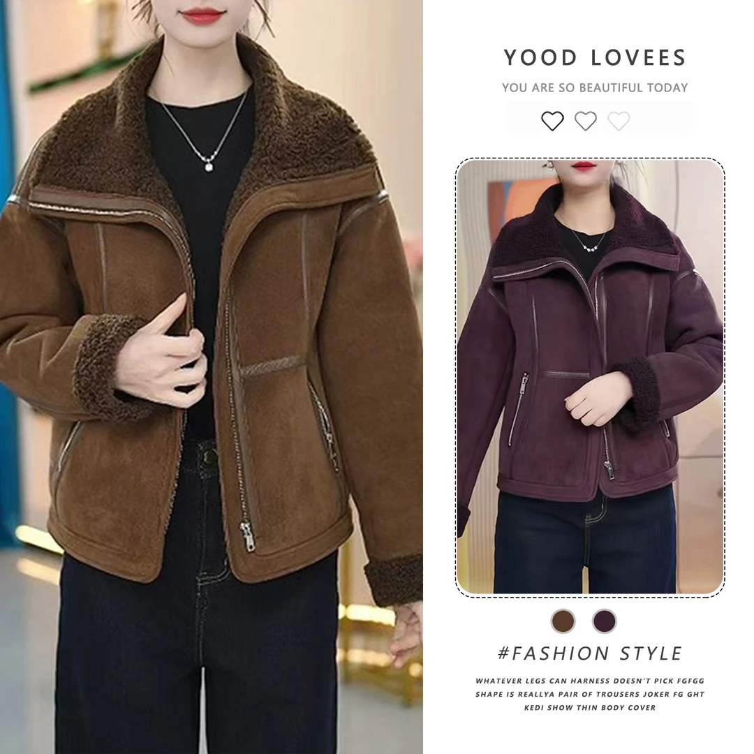 皮毛一体时尚短款外套女2025冬季新款设计感修身百搭减龄保暖上衣