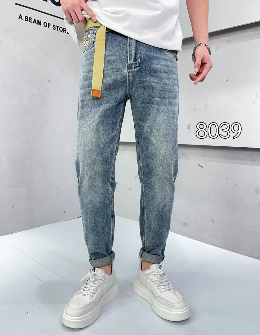 《断码特惠》2025春季男士蓝色宽松时尚砂洗直筒弹力舒适牛仔裤