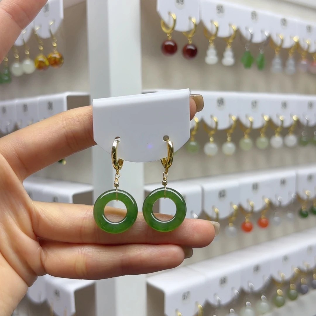 和田玉银S925镶嵌耳饰