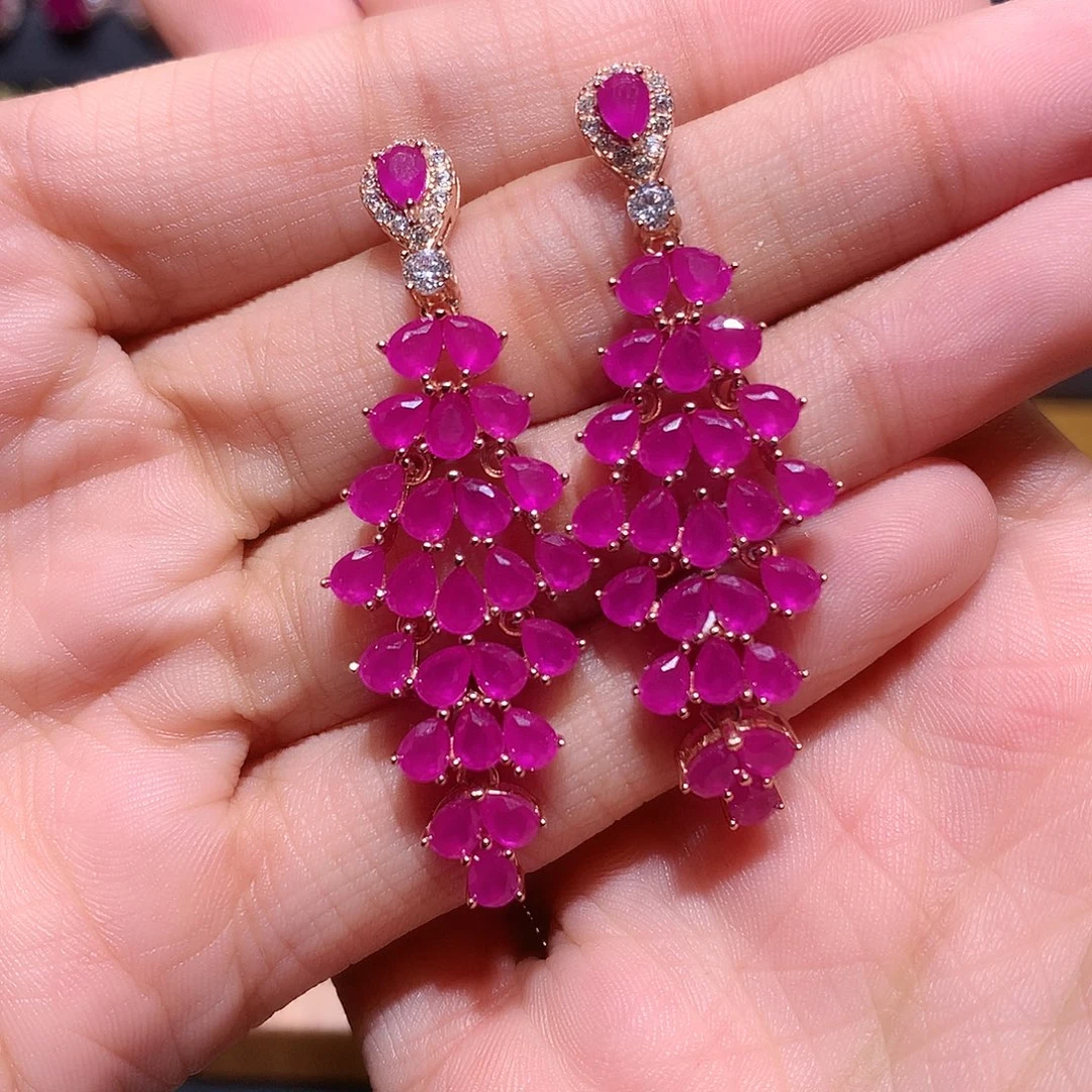 银S925镶嵌耳饰红宝石