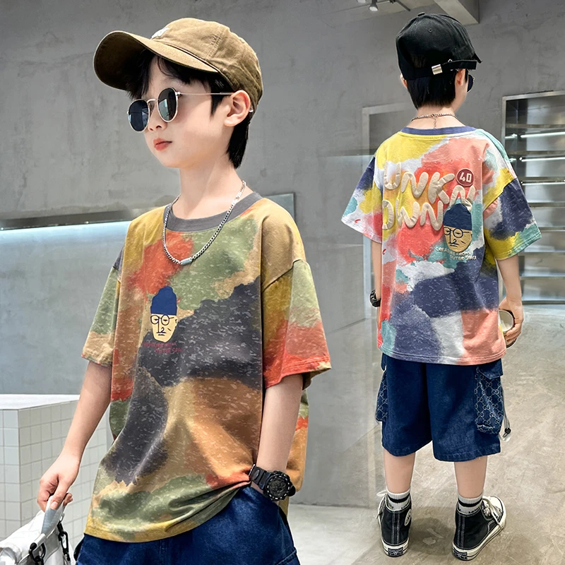 男童短袖夏季薄款t恤2025中大童休闲韩版半袖洋气儿童男孩打底潮5