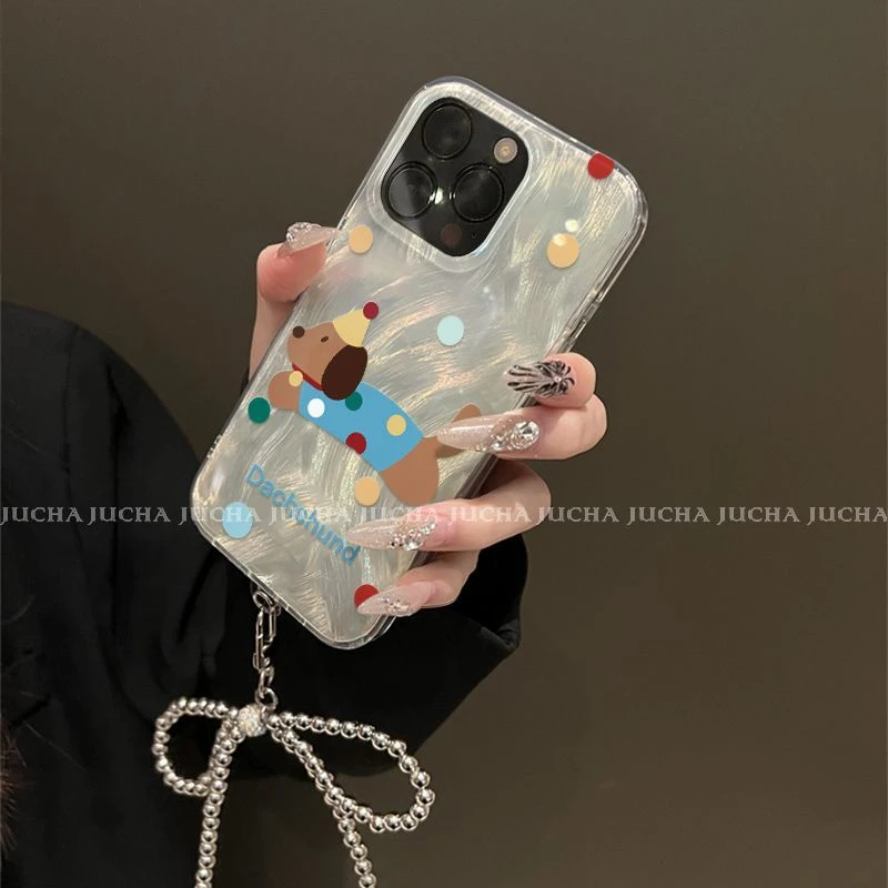 彩色波点狗适用苹果16手机壳卡通可爱iphone14pro高级感全包外壳