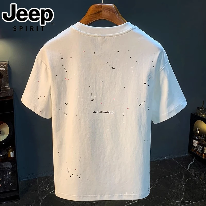 JEEPSPIRIT吉普男士夏季短袖T恤圆领潮流泼墨透气时尚休闲男上衣