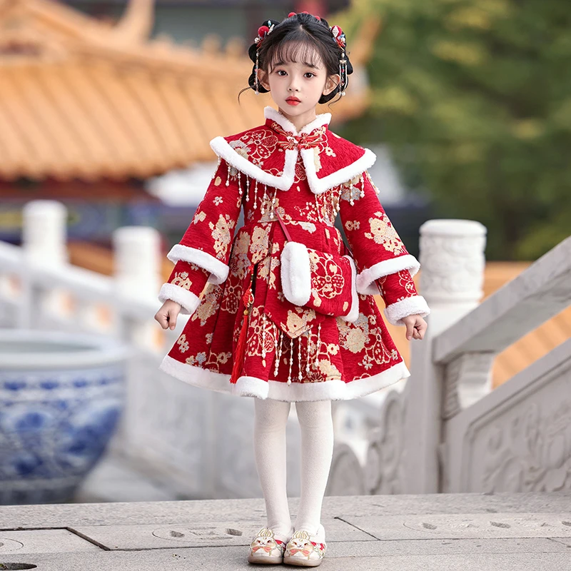 女童唐装汉服冬装周岁礼服装儿童中国风旗袍女宝宝新年加厚拜年服