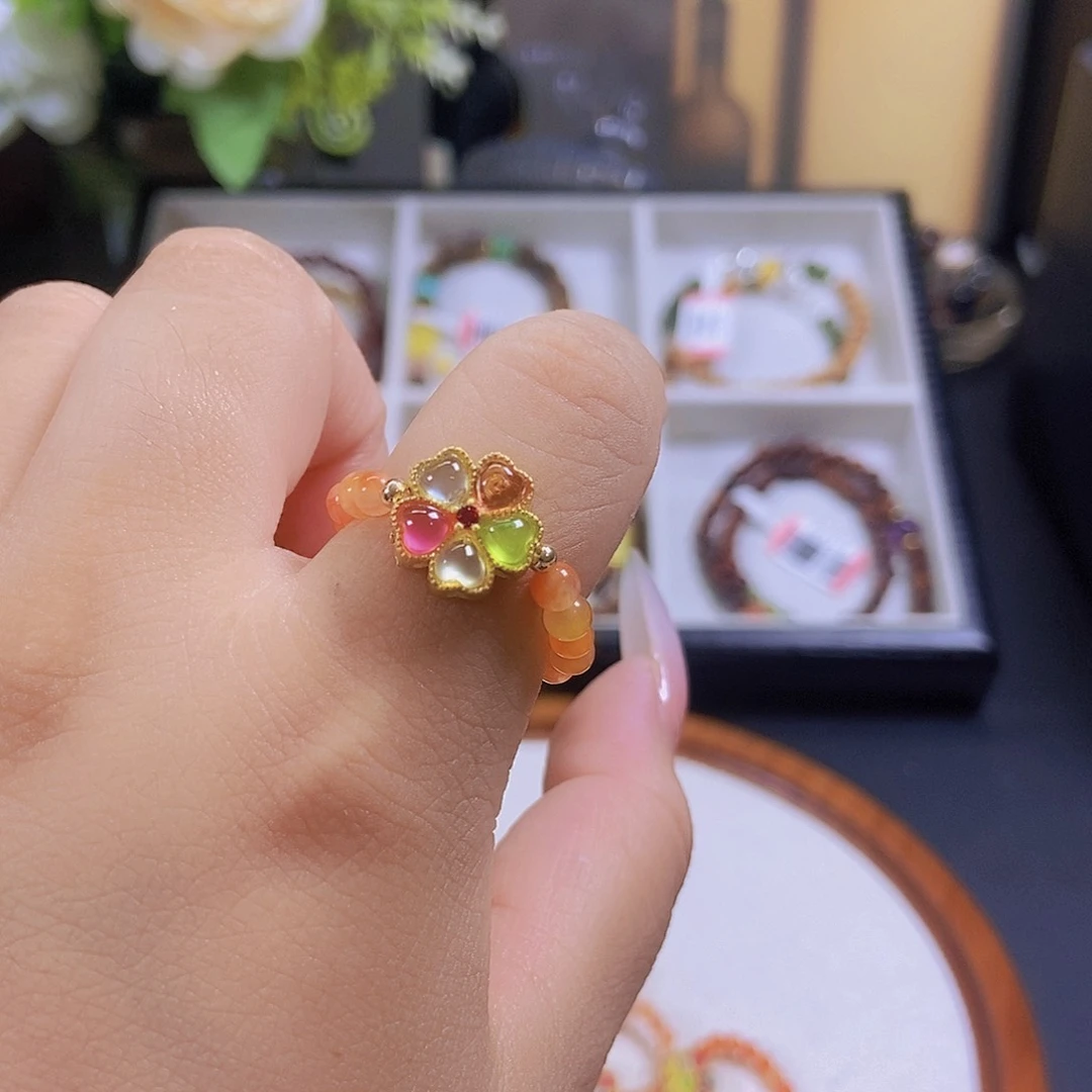 水晶戒指未镶嵌南红花花