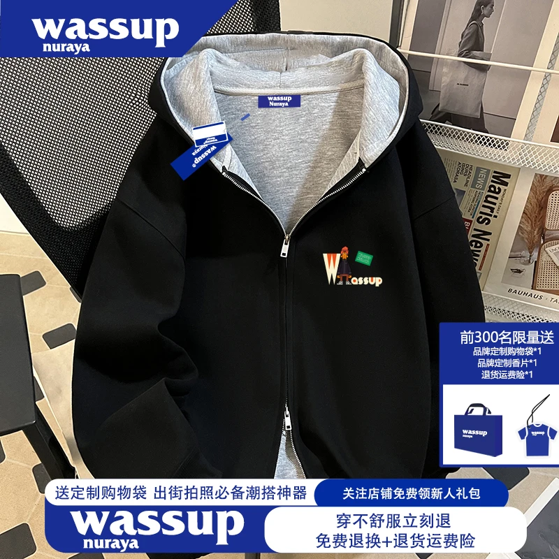 WASSUP NURAYA美式痞帅慵懒风400G连帽情侣卫衣男女款秋季外套ins