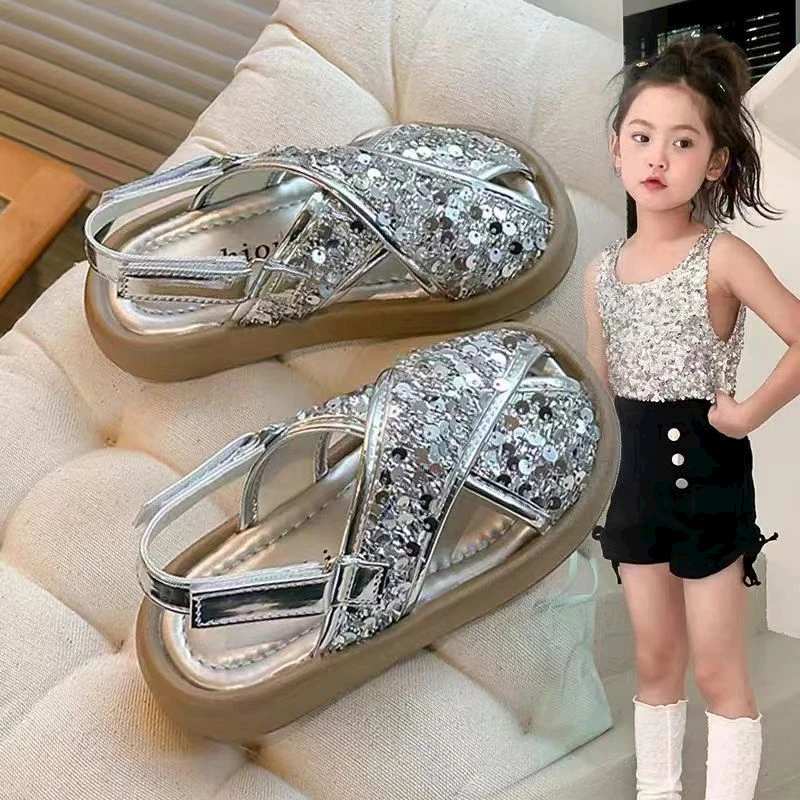 MYDUCK小黄鸭女童凉鞋2024夏季小女孩公主鞋软底亮片韩版宝宝鞋